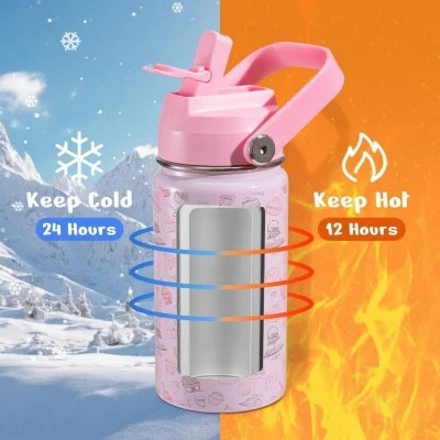 Buzio Kids Water Bottle 500ML - White Ribbon + Pink Marble